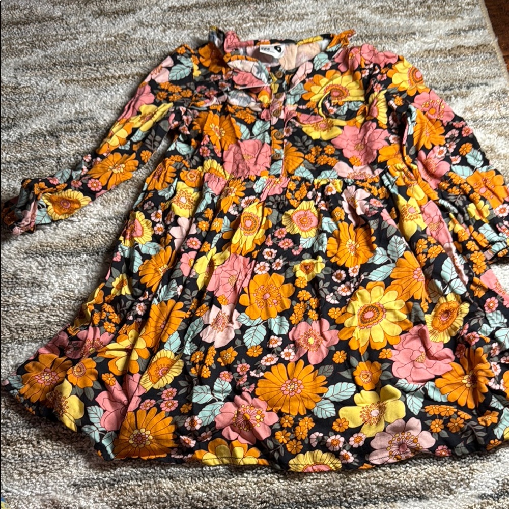 Floral Kids Dress in Black, Orange, and Pink. Cotton on Kids. NWT